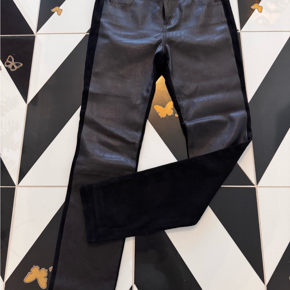 Vince Black Leather and Suede Pants